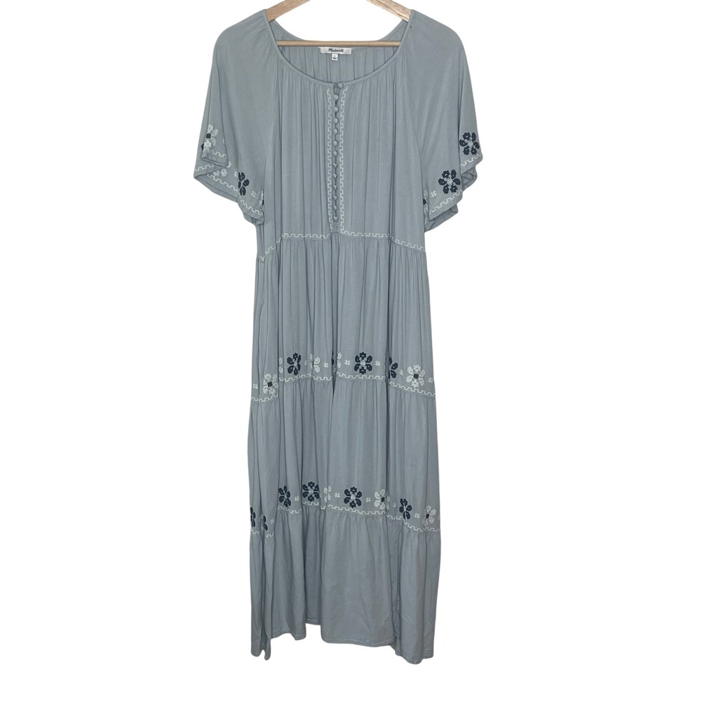 Madewell Womens  Embroidered Tiered Maxi Dress Boho Floral‎ Cottagecore Large